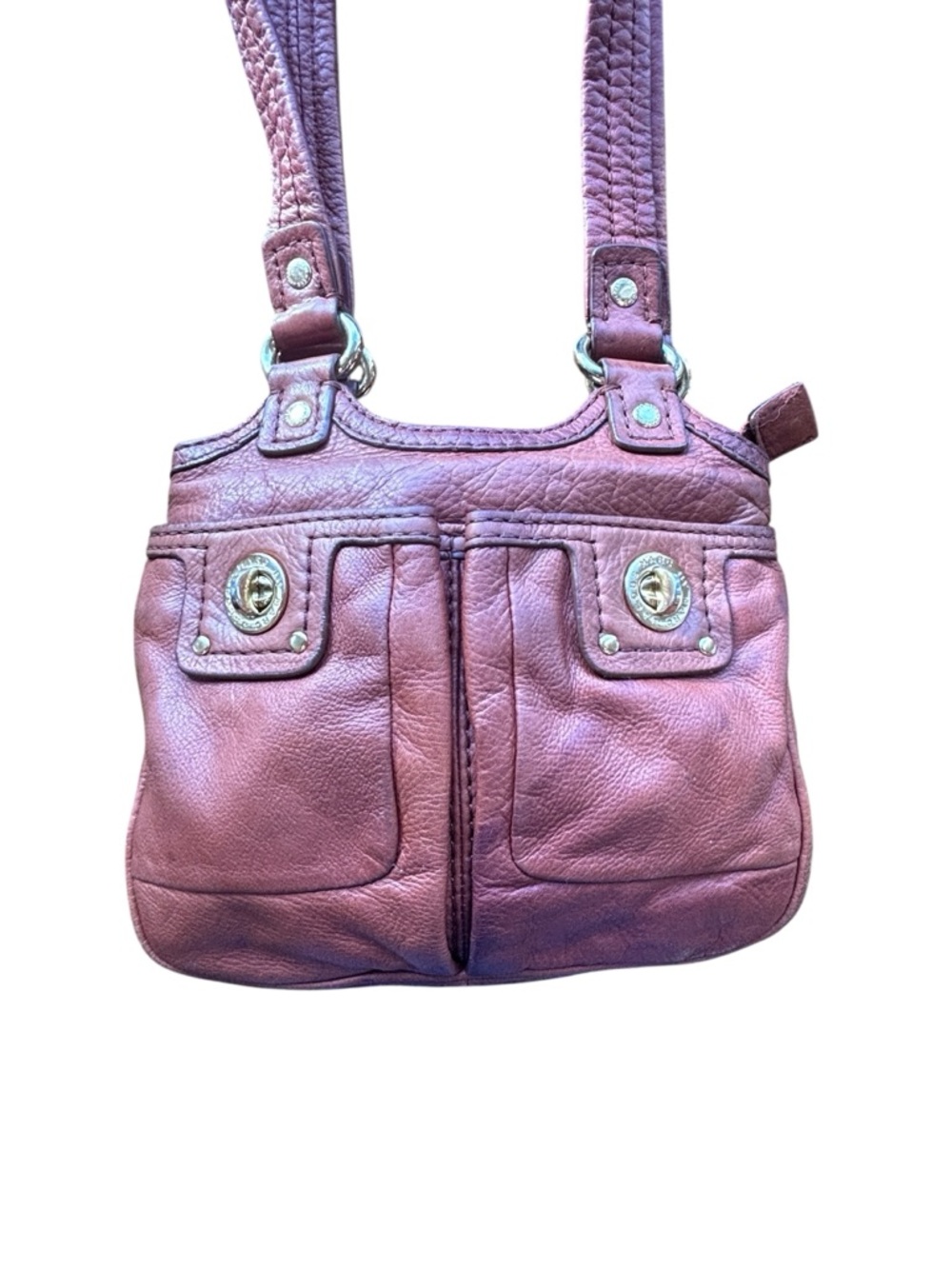 Marc by Marc Jacobs Leather Shoulder Bag Purple Pebbled Leather Double Pocket - Picture 2 of 8